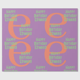 Wrapping Paper Monogram Name lila Minze Text Geschenkpapier