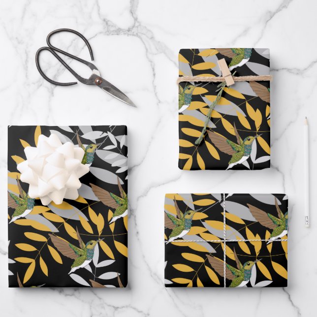 Wrapping Paper of Hummingbirds Flat Sheet Set 3 Geschenkpapier Set (Vorderseite)