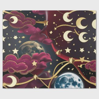 Wrapping Paper - Red Celestial Moon Design Geschenkpapier