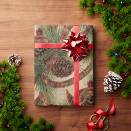 Wrapping Paper Rustic Pinecone Holiday Ribbon Geschenkpapier
