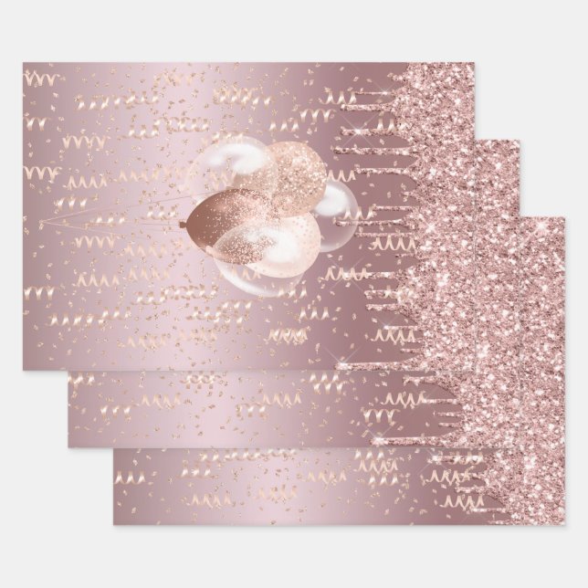 Wrapping Paper Set (3) A Rose Gold Celebration  Geschenkpapier Set (Set)