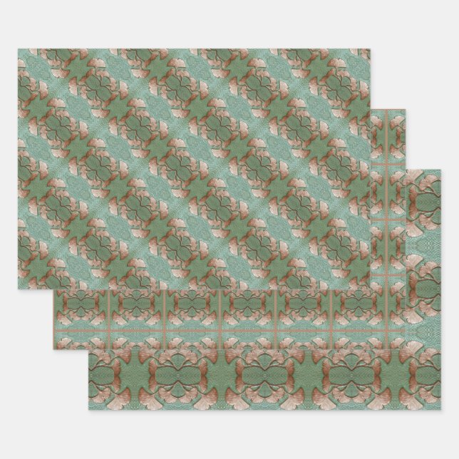 Wrapping Paper Set von 3 Blatt Gingko Blätter (Set)