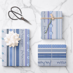 Wrapping Paper Set - Welcome Baby Boy Geschenkpapier Set