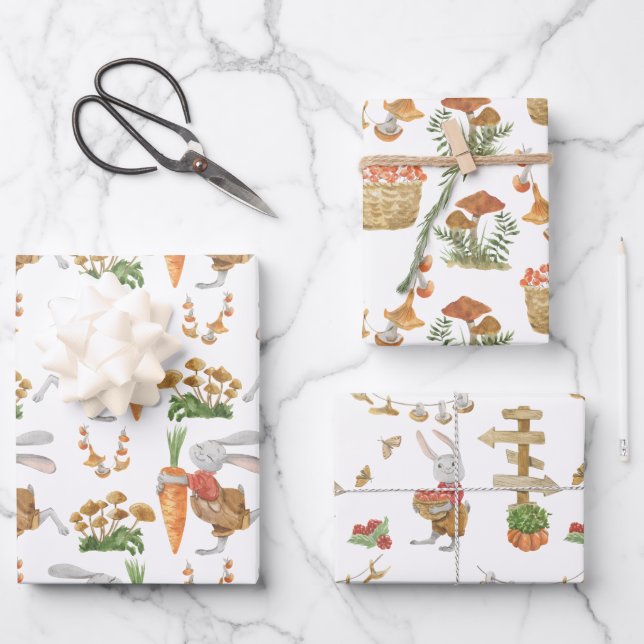 Wrapping Paper Sheets - Autumn Fall Pumpkin Rabbit Geschenkpapier Set (Vorderseite)