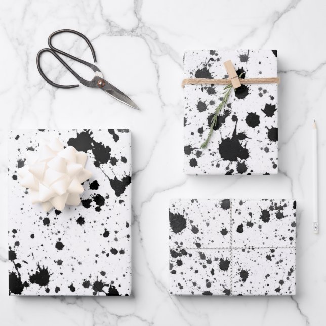 Wrapping Paper Sheets - Black and White Splatters Geschenkpapier Set (Vorderseite)