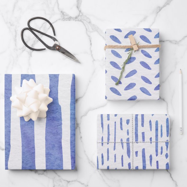 Wrapping Paper Sheets - Blue Patterns Geschenkpapier Set (Vorderseite)