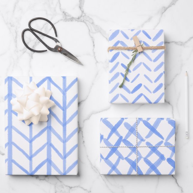 Wrapping Paper Sheets - Blue Patterns Geschenkpapier Set (Vorderseite)