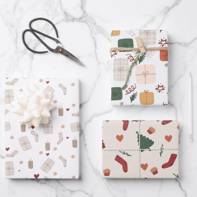 Wrapping Paper Sheets - Christmas Patterns Geschenkpapier Set (Vorderseite)