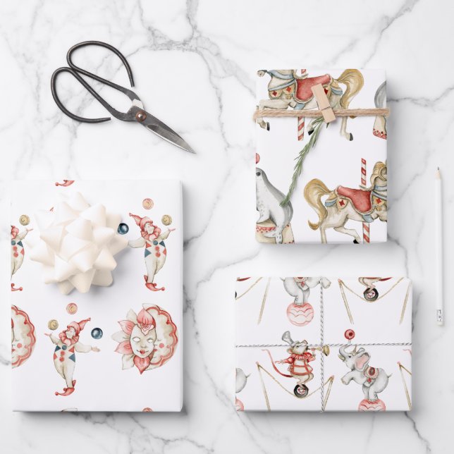 Wrapping Paper Sheets - Circus Fair Carnival Clown Geschenkpapier Set (Vorderseite)