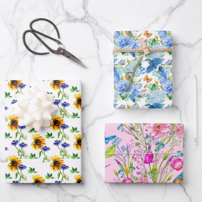 Wrapping Paper Sheets für Sommer-Blume Geschenkpapier Set (Vorderseite)