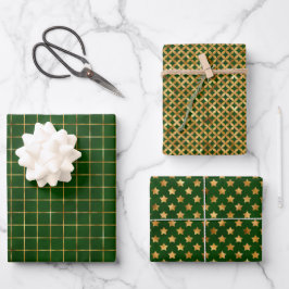 Wrapping Paper Sheets - Green And Gold Pattern Geschenkpapier Set
