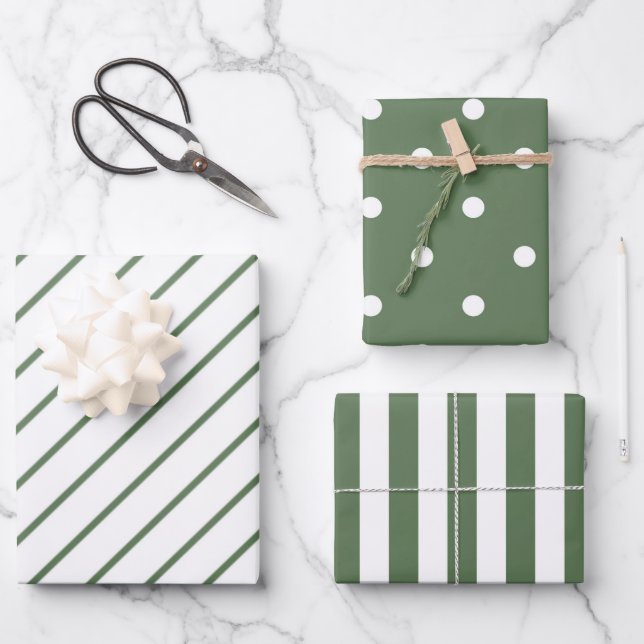 Wrapping Paper Sheets - Green & White Christmas Geschenkpapier Set (Vorderseite)
