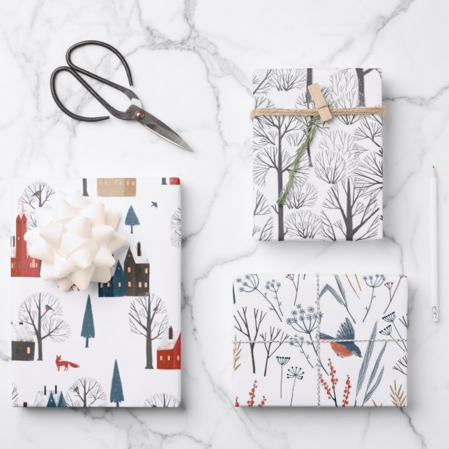 Wrapping Paper Sheets - Winter Patterns Geschenkpapier Set (Vorderseite)
