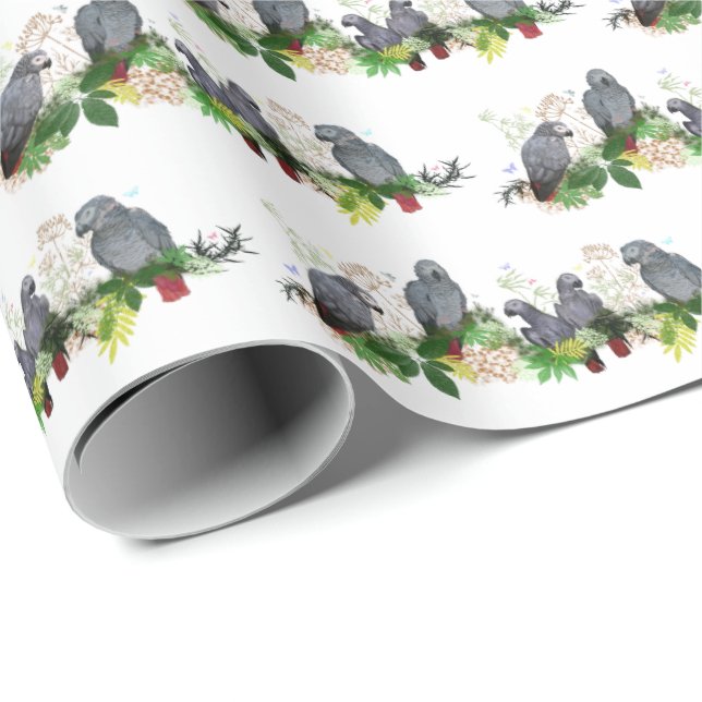 Wrapping Paper zum afrikanischen Grau-Papagei-Part Geschenkpapier (Rolleneckpunkt)