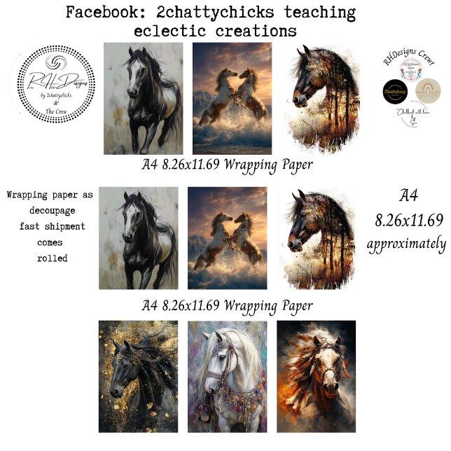 Wrapping Papers Decoupage 9 A4 Horses Geschenkpapier Set (Von Creator hochgeladen)