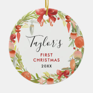 Wreath Baby's 1. Weihnachten Niedliches Baby-Fot Keramik Ornament
