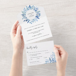 Wreath Blue Blätter Hochzeit in einer Einladung