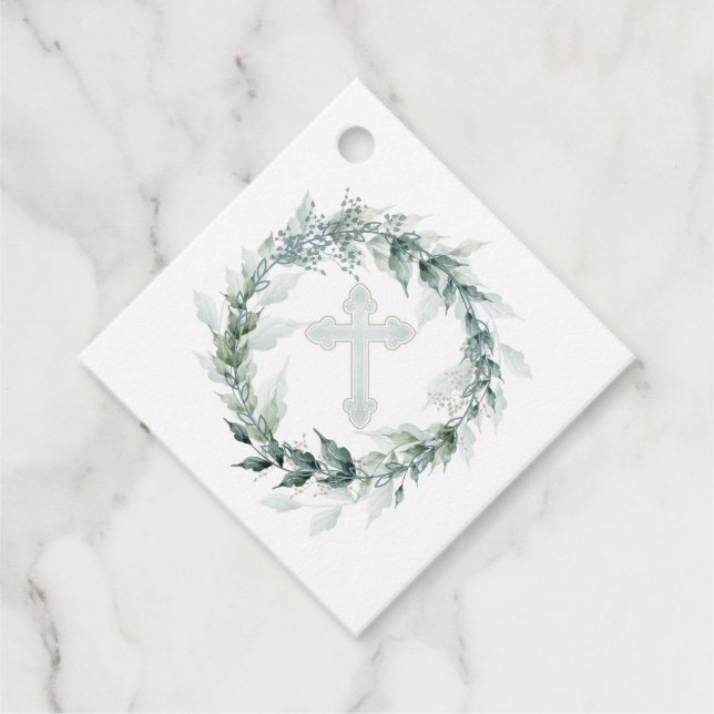 Wreath Blue Cross Kommunion Taufe Christening Geschenkanhänger (Vorderseite)