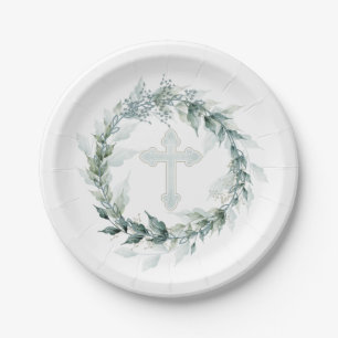 Wreath & Blue Cross Kommunion Taufe Christening Pappteller