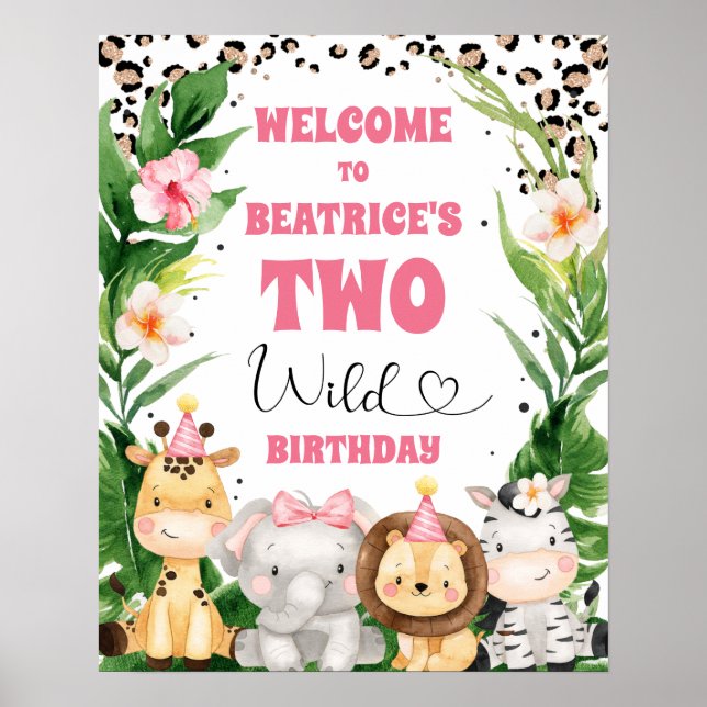 Wreath Cheetah Print Safari Geburtstag Begrüßungsz Poster (Vorne)