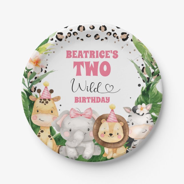 Wreath Cheetah Print Safari Geburtstag Party Pappteller (Vorderseite)