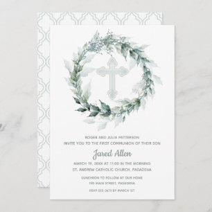 Wreath Croix Bleue Première communion Invitations