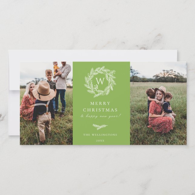 Wreath d'hiver Monogramme Vacances 2 Cartes photos (Devant)