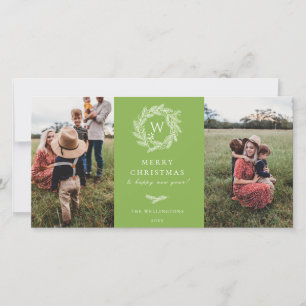 Wreath d'hiver Monogramme Vacances 2 Cartes photos