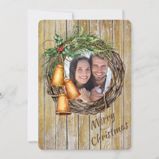 Wreath en bois avec Bells Modèle photo Carte de va (Devant)