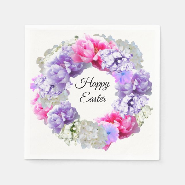 Wreath Floral Happy Oaster Paper Napkins Serviette (Vorderseite)