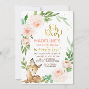Wreath Floral Rose Oh Deer Invitation Anniversaire