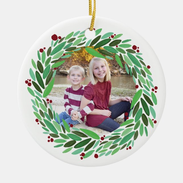 Wreath-Foto-Weihnachtsverzierung Keramik Ornament (Vorne)