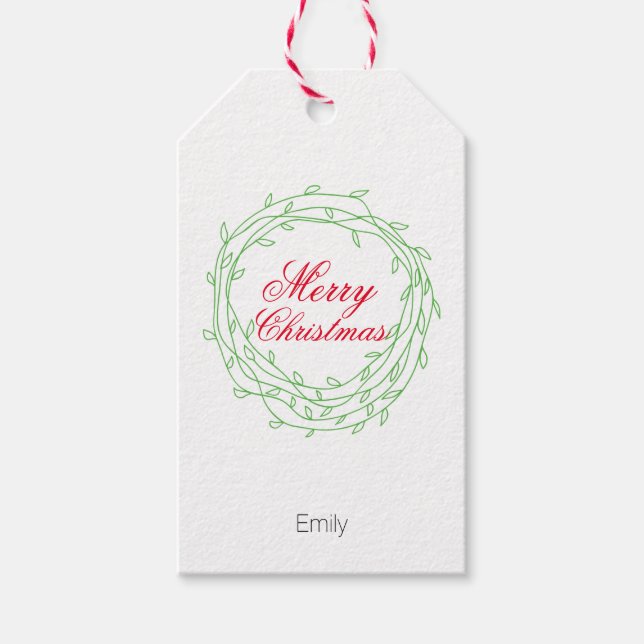 Wreath Frohe Weihnachten personalisiert Geschenkanhänger (Vorderseite)