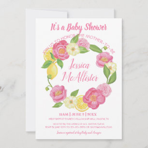 Wreath Girl Pink Roses Yellow Lemon Kinderdusche Einladung