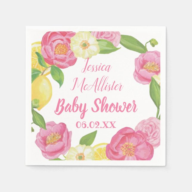 Wreath Girl Pink Roses Yellow Lemon Kinderdusche Serviette (Vorderseite)
