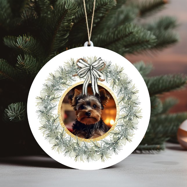 Wreath Gold Frame Custom Pet Foto Keramikornament (Wreath Gold Frame Custom Pet Photo Ceramic Ornament)