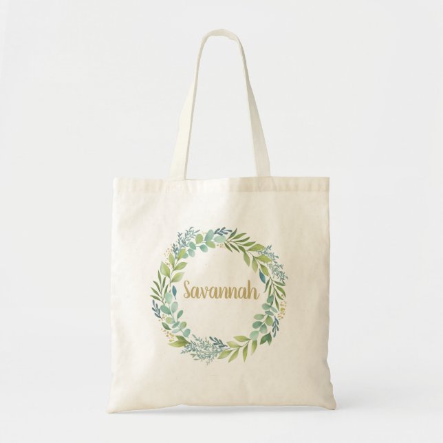 Wreath Green Blätter Personalisiert Tote Bag Tragetasche (Vorne)