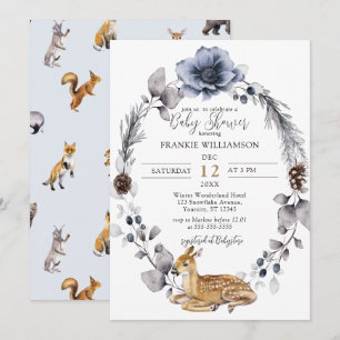 Wreath hiver Deer Woodland Baby shower Invitation