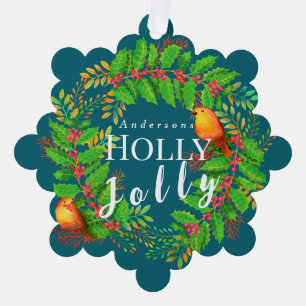Wreath Holly Jolly Family Dark Aquamarin Ornament Karte