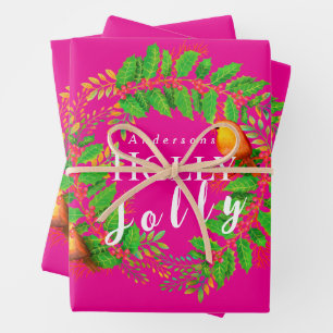 Wreath Holly Jolly Family Hot Pink Geschenkpapier Set