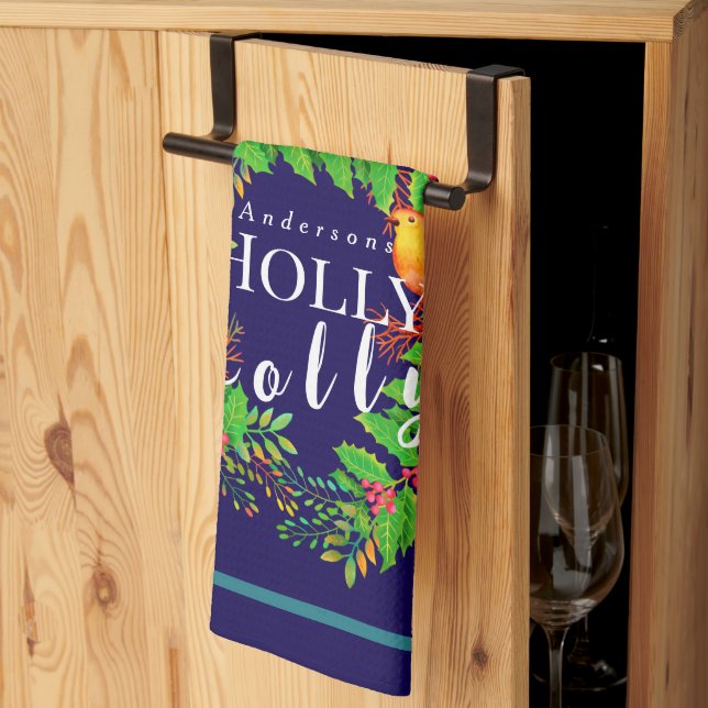 Wreath Holly Jolly Navy Geschirrtuch (Drittel gefaltet)