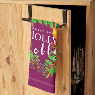 Wreath Holly Jolly Wine Geschirrtuch
