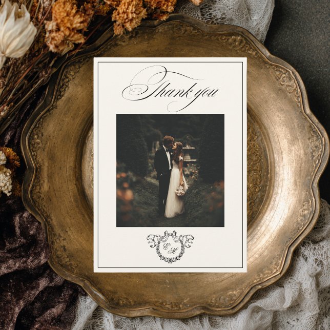 Wreath Monogram Elegant Calligraphy Wedding Dankeskarte (Von Creator hochgeladen)