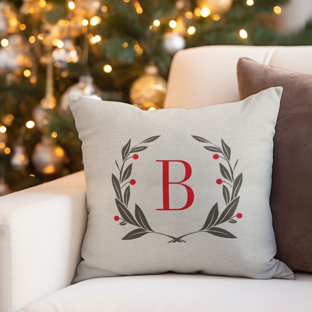 Wreath Monogram Holiday Throw Kissen (Von Creator hochgeladen)