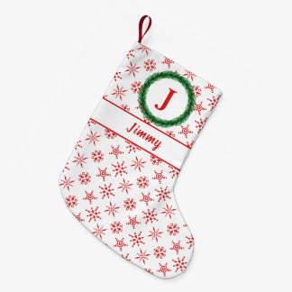 Wreath Monogram, Ihr Name Weißes und Rotes Schneef Kleiner Weihnachtsstrumpf