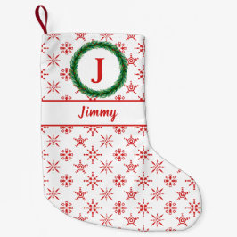 Wreath Monogram, Ihr Name Weißes und Rotes Schneef Kleiner Weihnachtsstrumpf
