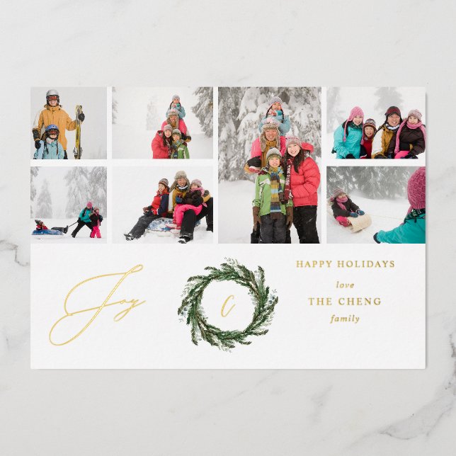 Wreath Monogram Joy Rustic 7 Foto Folieneinladung (Vorderseite)