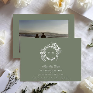 Wreath Monogram Sage Green Elegant Wedding Foto Save The Date