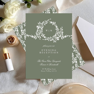 Wreath Monogram Sage Green Wedding Reception Begleitkarte