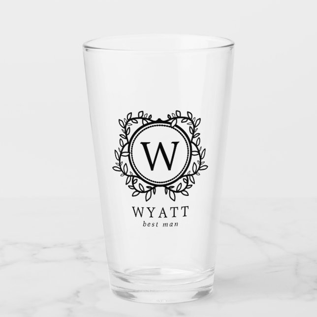 Wreath Monogram Trauzeuge Glas (Vorderseite)